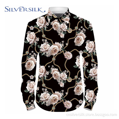 Single breasted print elegant floral men shirt